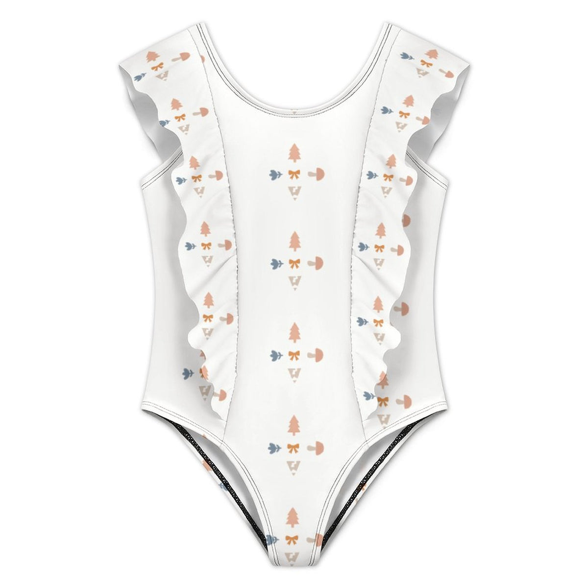Girls' Geometric Print Shoulder Ruffle One-Piece Swimsuit