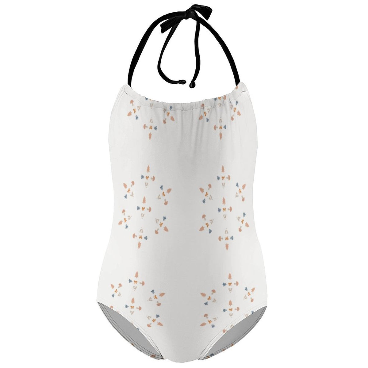 Cute Geometric Print Tie-Neck Sports Swimsuit for Girls