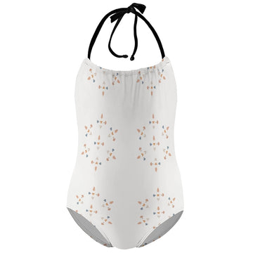 Cute Geometric Print Tie-Neck Sports Swimsuit for Girls