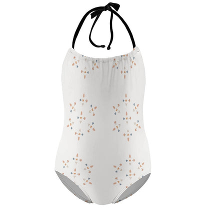 Cute Geometric Print Tie-Neck Sports Swimsuit for Girls