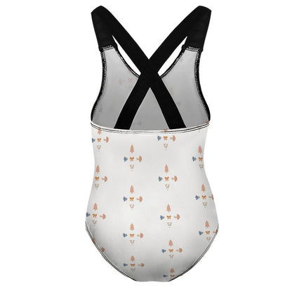 Girls' Geometric Print Cross-Back One-Piece Swimsuit
