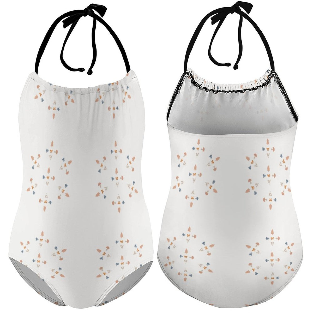 Cute Geometric Print Tie-Neck Sports Swimsuit for Girls