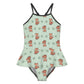 Girls Cute Fox Print Cami Ruffle One-Piece Swimsuit
