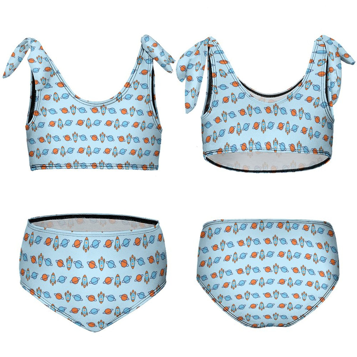 Space Rocket Tie Shoulder Girls Bikini Set | AOP