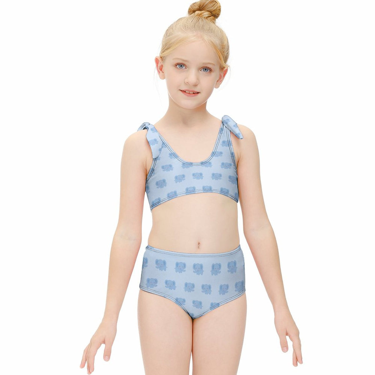 Girls' Blue Elephant Tie-Shoulder 2-Piece Swimsuit