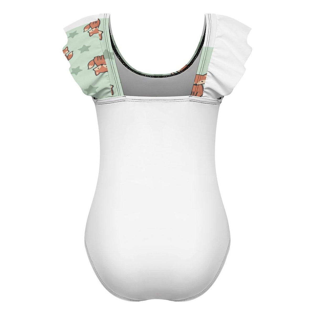 Girls Cute Fox Print Ruffle Shoulder One-Piece Swimsuit