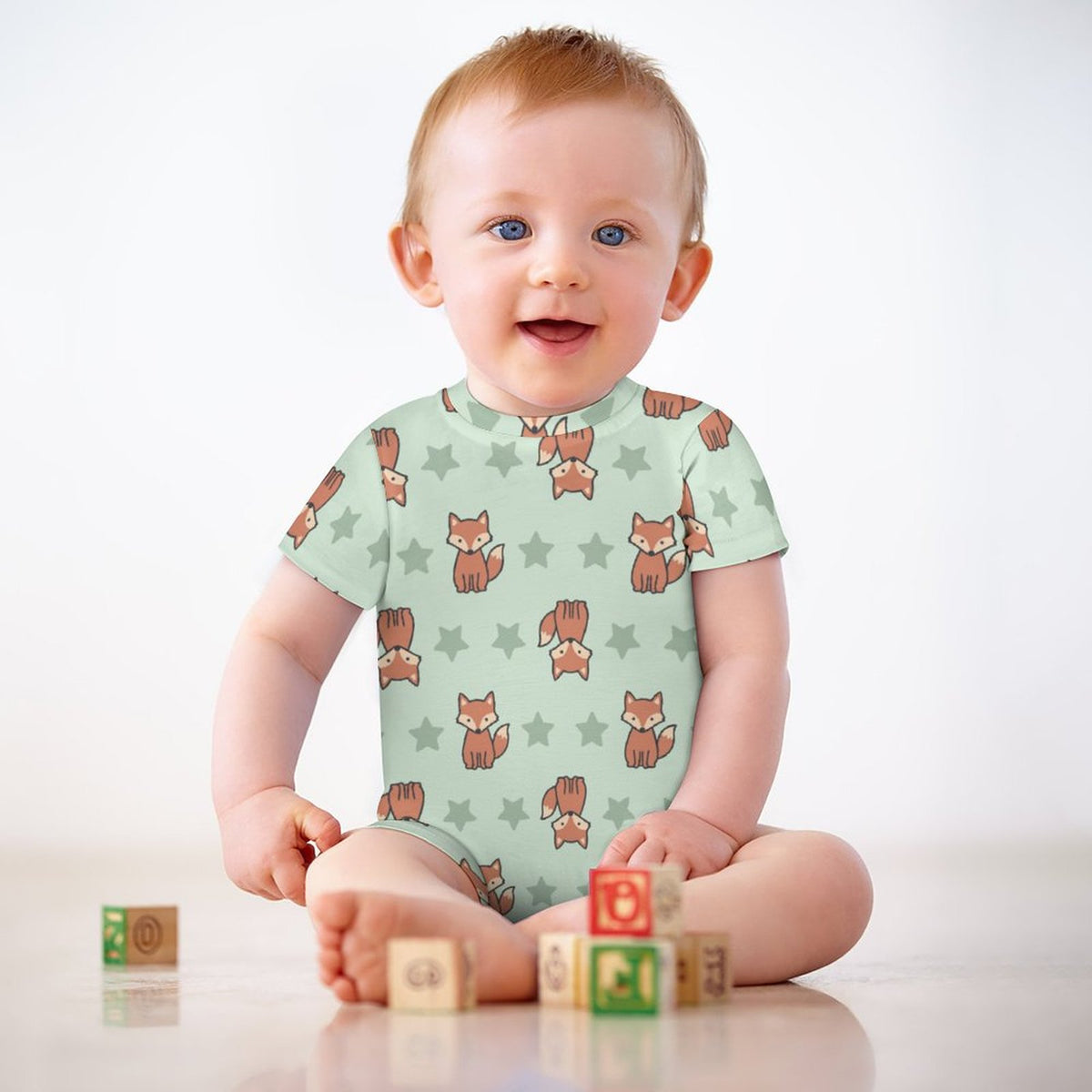 Cute Cotton Baby Fox Print Short Sleeve Romper