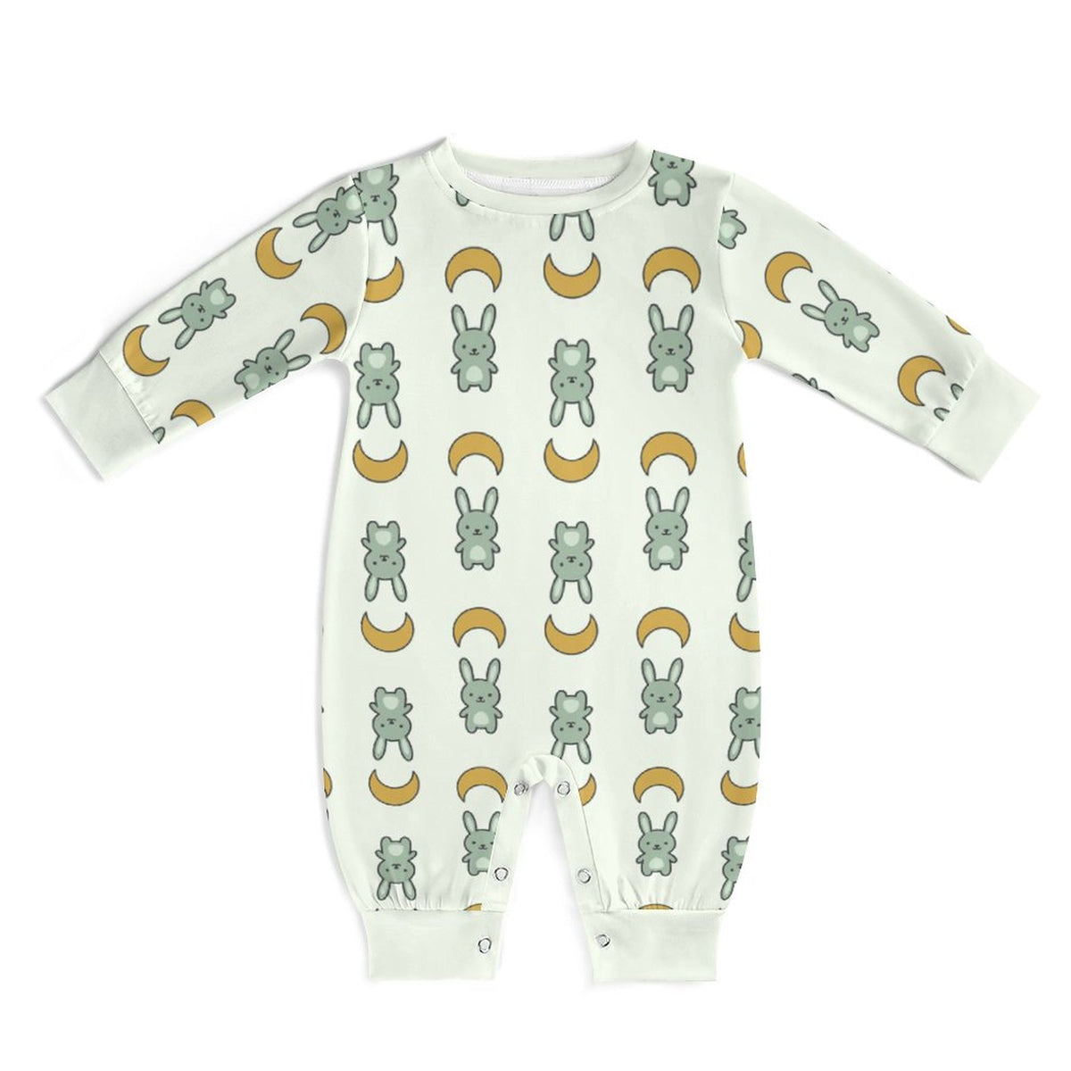 Cute Bunny & Moon Print Long Sleeve Baby Romper | 180gsm