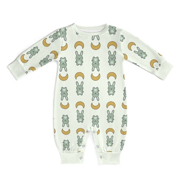 Cute Bunny & Moon Print Long Sleeve Baby Romper | 180gsm