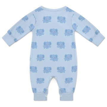 Cute Elephant Print Light Blue Baby Cotton Romper