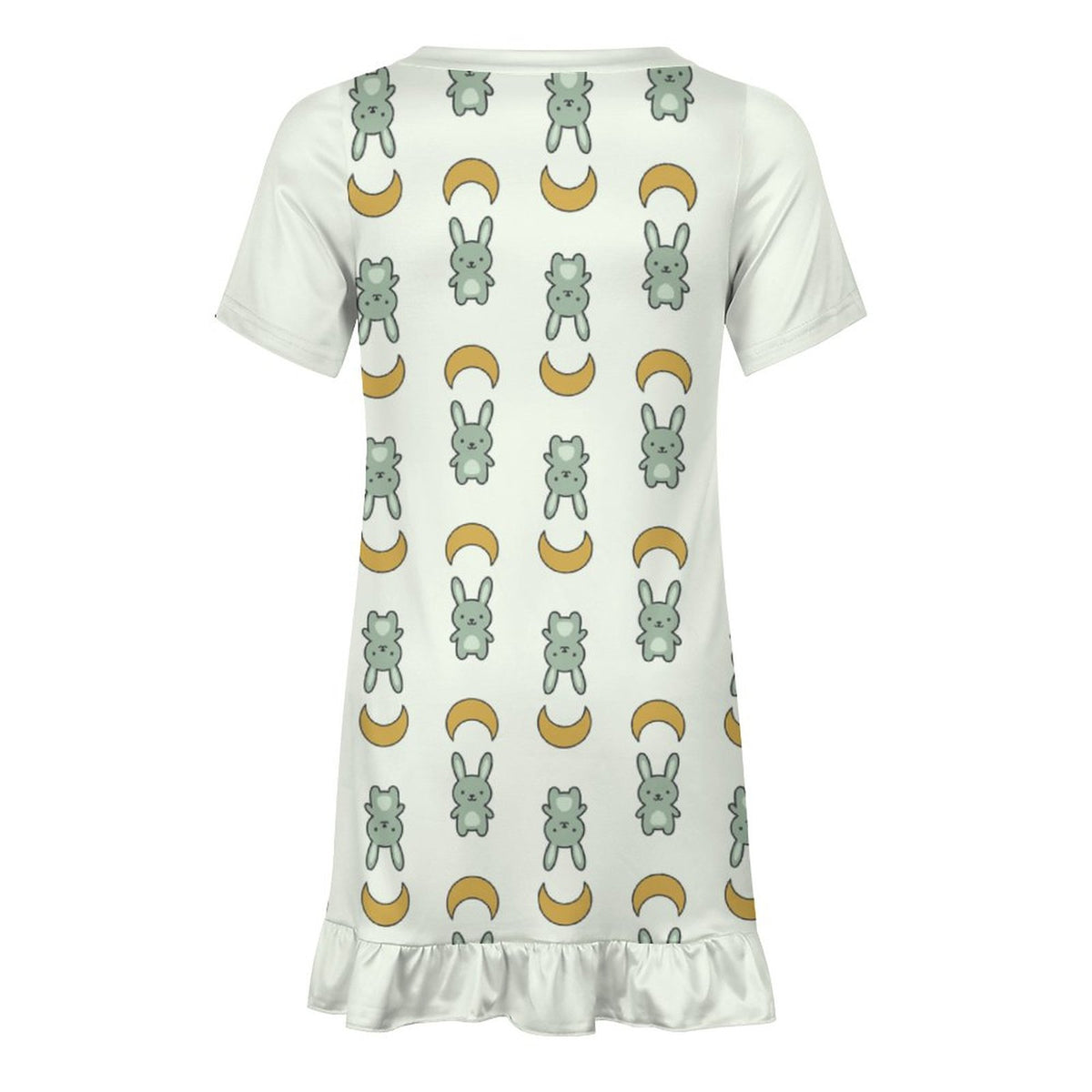 Cute Bunny & Moon Girls Ruffle Hem Dress | Short Sleeve
