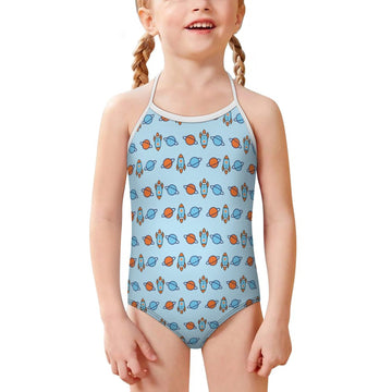 Outer Space Rocket Spaghetti Strap Girls Swimsuit