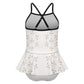 Girls' White Geometric Motif Peplum Swimsuit
