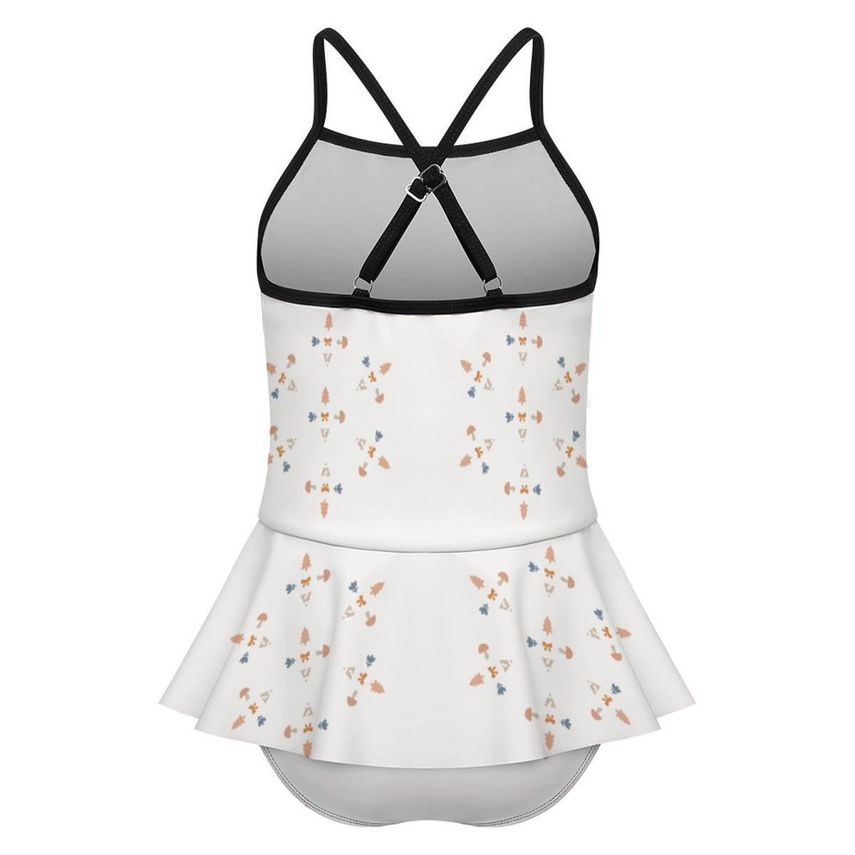 Girls' White Geometric Motif Peplum Swimsuit