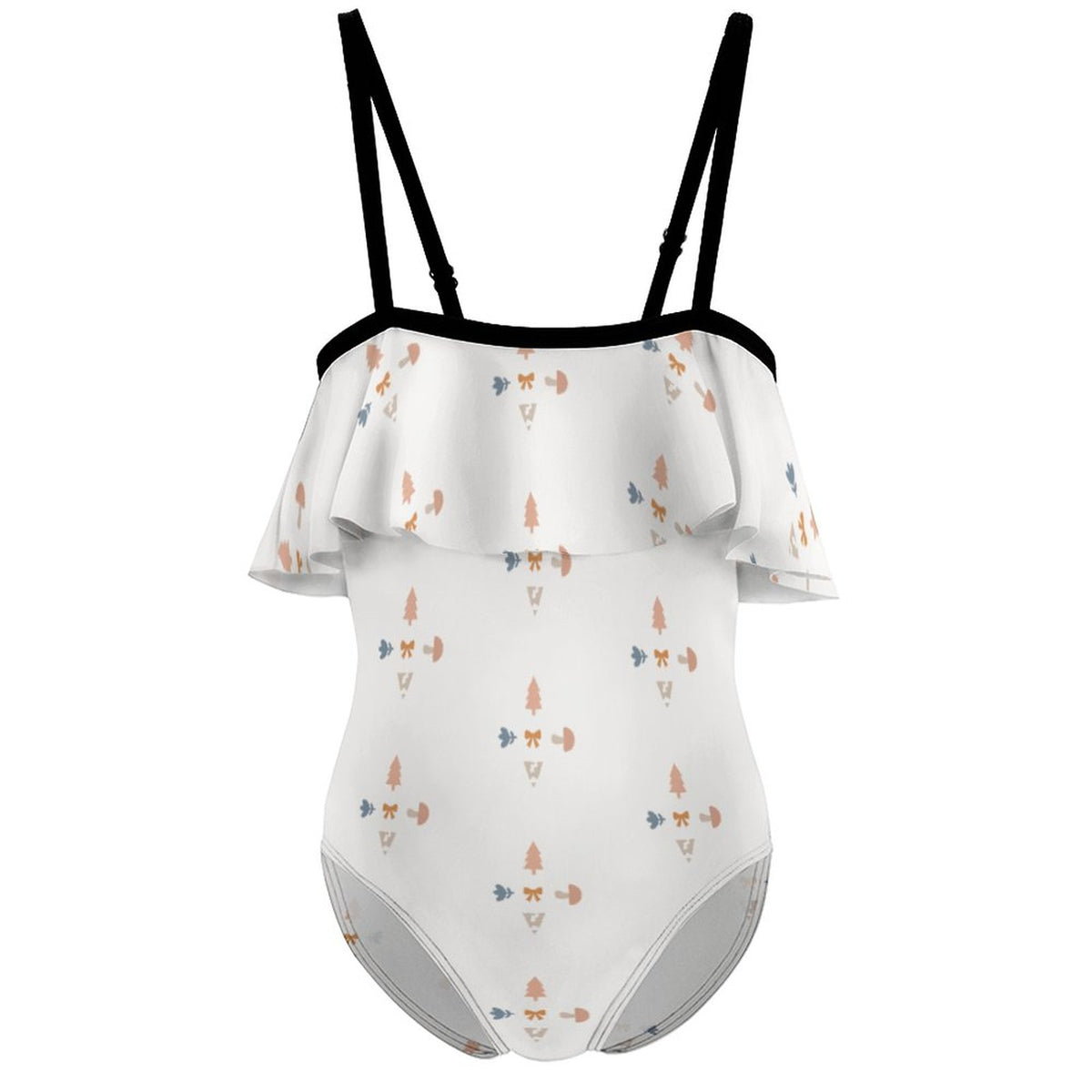 Girls' White Geometric Flounce One-Piece Swimwear