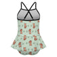 Girls Cute Fox Print Cami Ruffle One-Piece Swimsuit