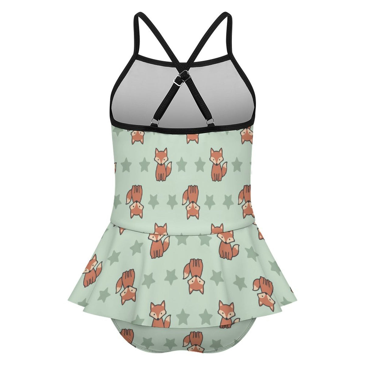 Girls Cute Fox Print Cami Ruffle One-Piece Swimsuit