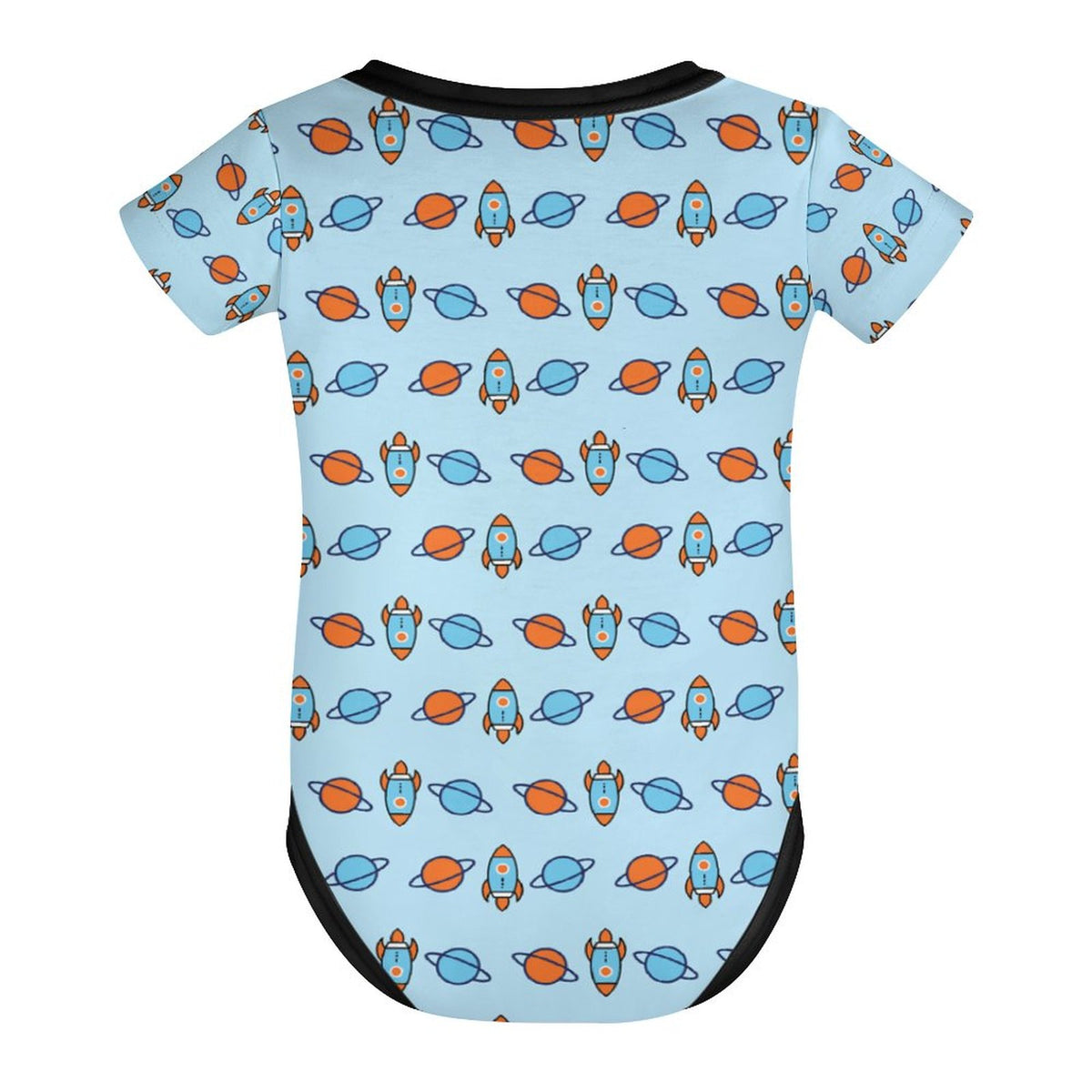 Outer Space Rocket Short Sleeve Baby Romper | 220gsm