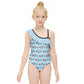 Outer Space Rocket Asymmetric Ruffle Girls Swimsuit