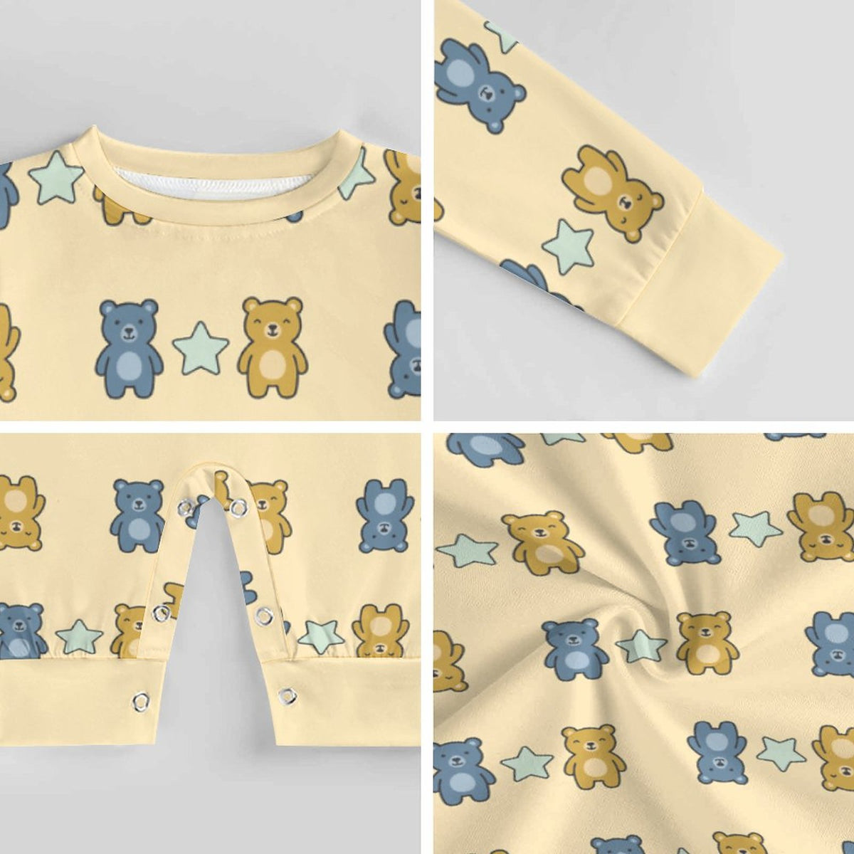 Teddy Bear Print Long Sleeve Baby Romper | Custom AOP