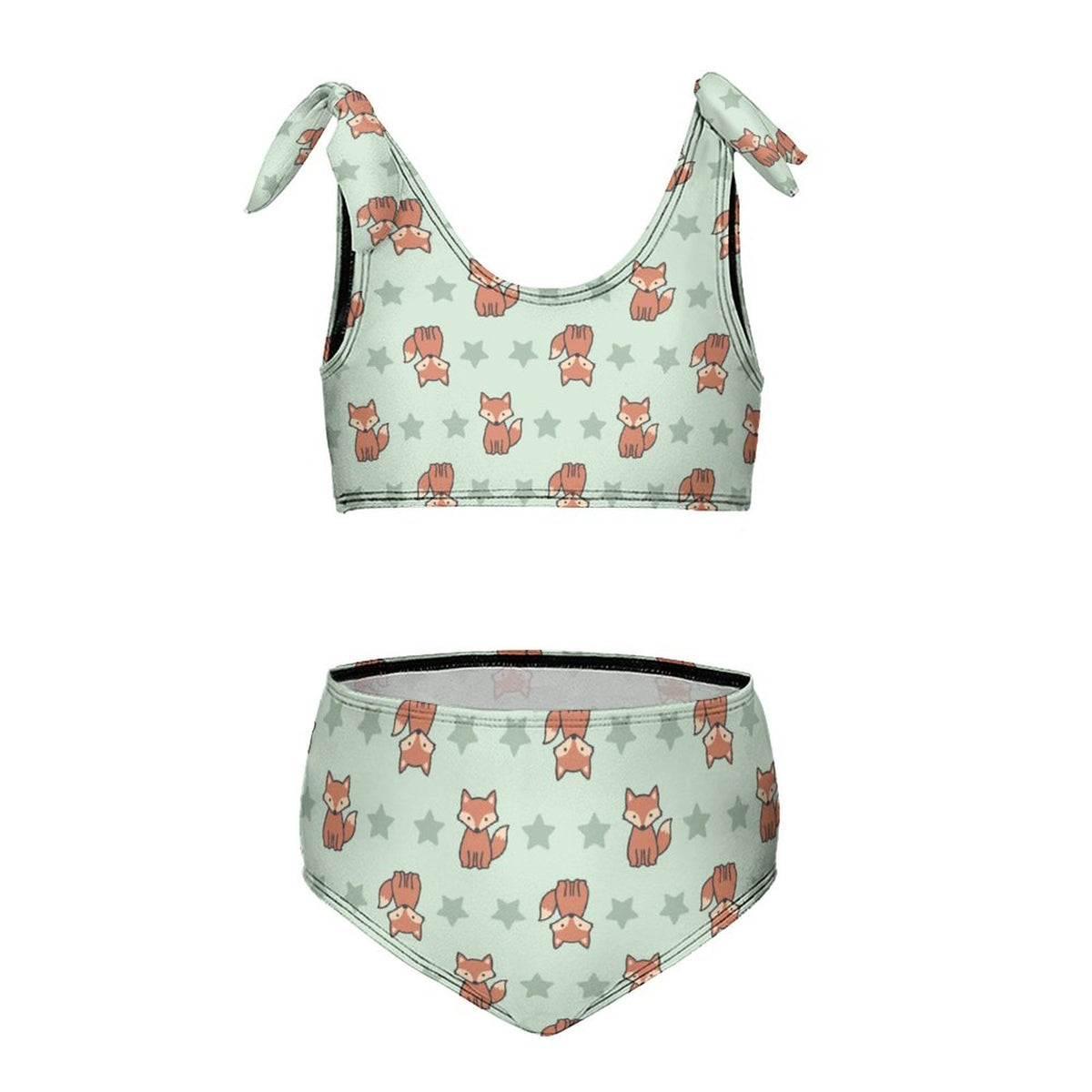 Cute Fox Print Tie-Strap Bikini Set for Girls | Custom AOP