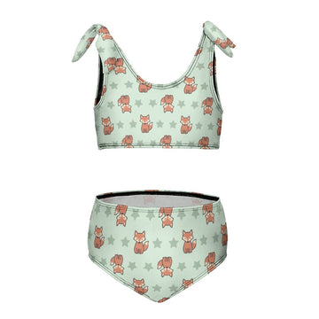 Cute Fox Print Tie-Strap Bikini Set for Girls | Custom AOP