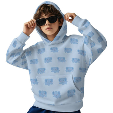 Kids' Light Blue Elephant Pattern Hoodie Sweatshirt