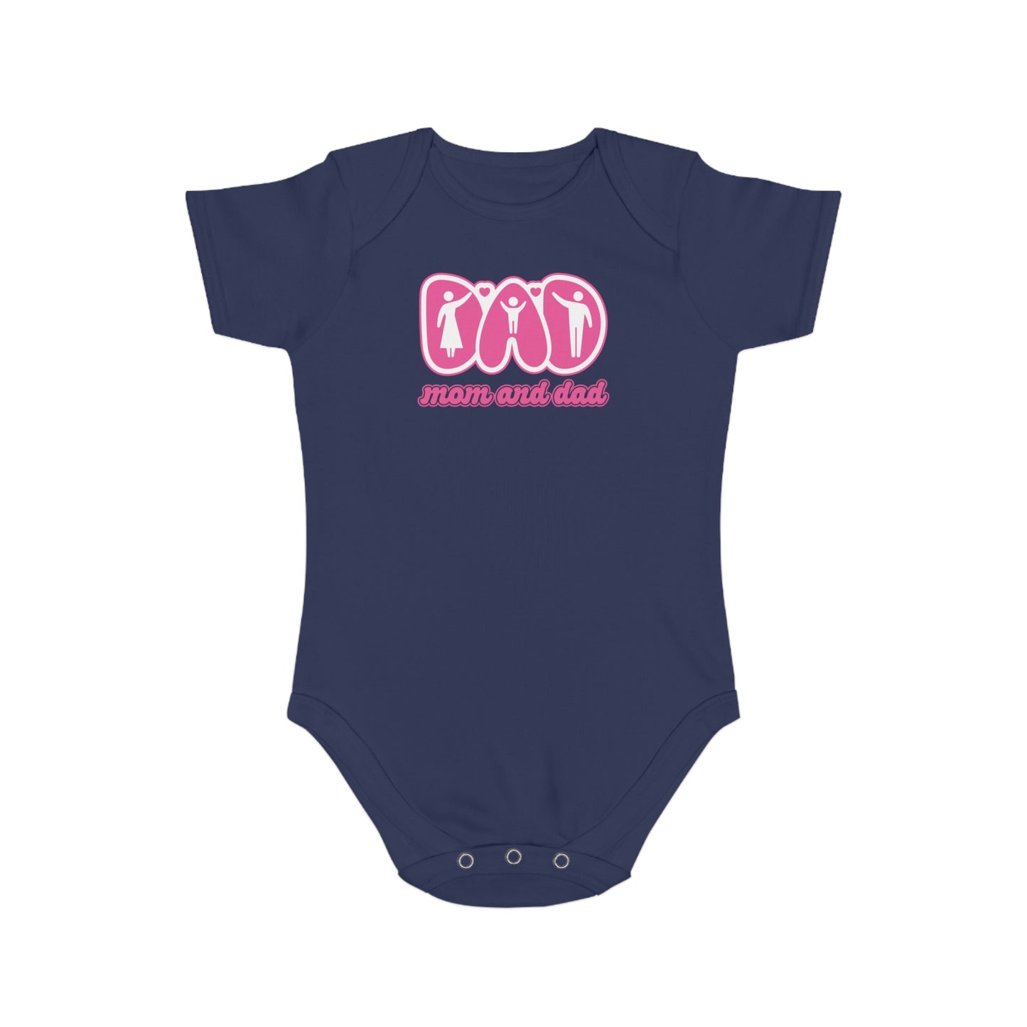 Cute Mom and Dad Short Sleeve Baby Bodysuit