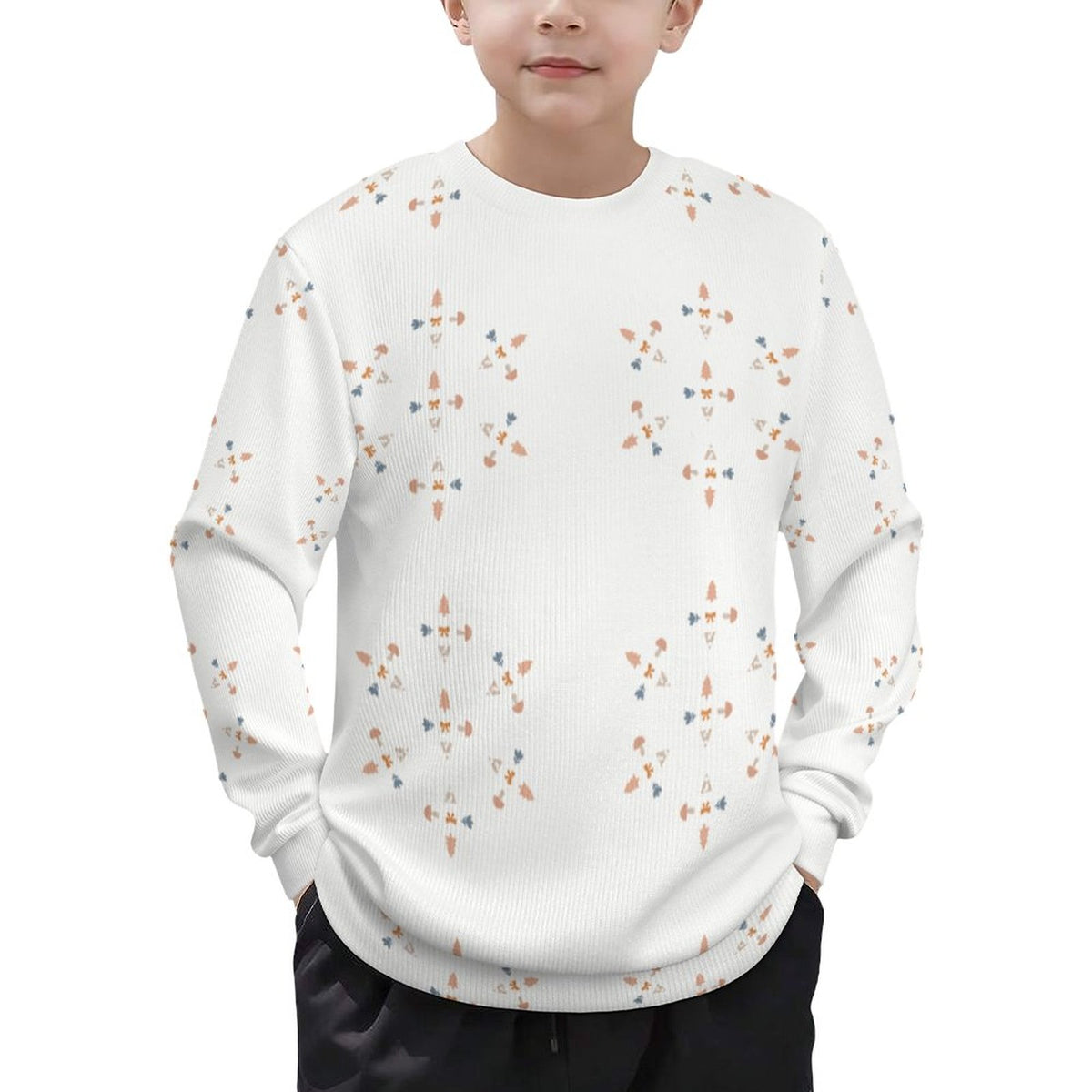 Cute Geometric Motif Crewneck Sweater for Kids