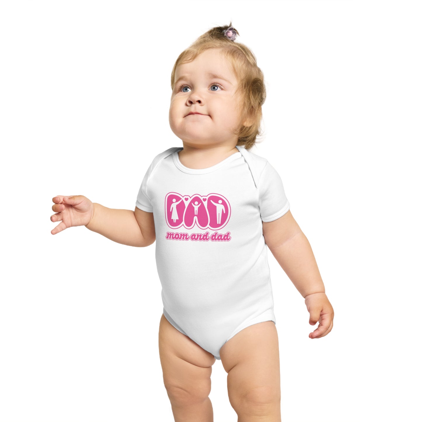 Cute Mom and Dad Short Sleeve Baby Bodysuit