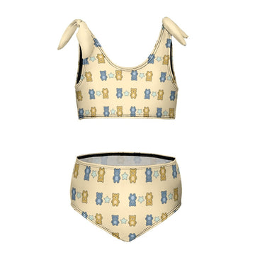 Cute Teddy Bear Tie-Strap Bikini Set for Girls | Custom AOP