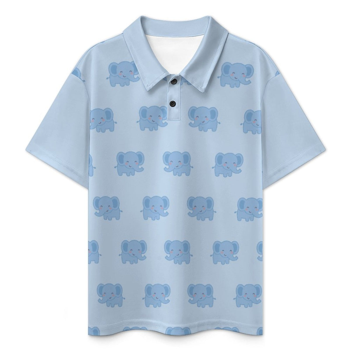 Kids' Cute Elephant Print Polo Shirt – Light Blue