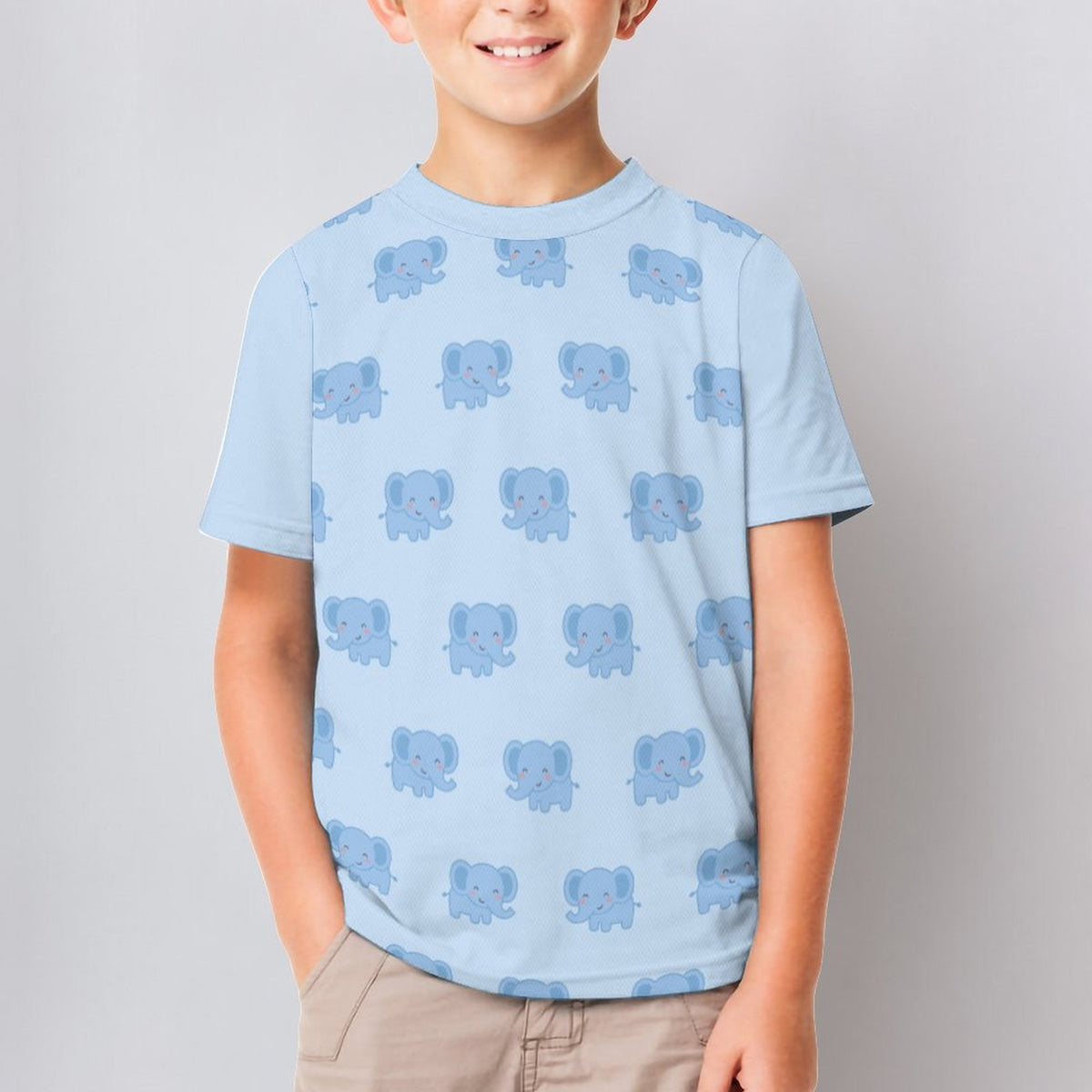 Kids' Cute Elephant Print Light Blue T-Shirt