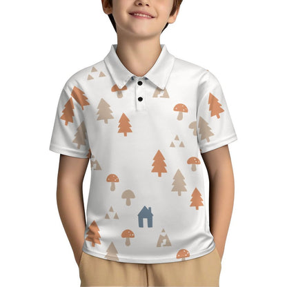 Kids' Woodland Print Button-Down Polo Shirt