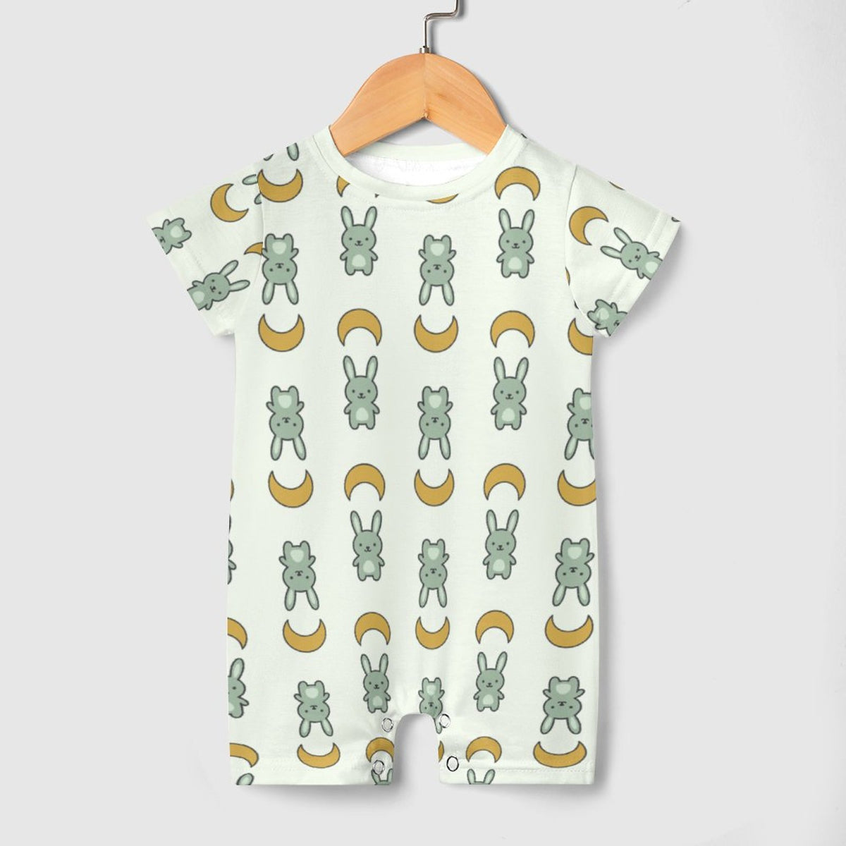 Cute Bunny & Moon Short Sleeve Baby Bodysuit | 180gsm