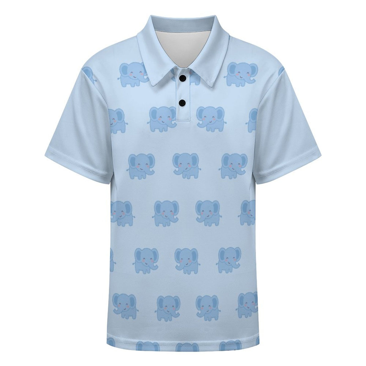 Kids' Cute Elephant Print Polo Shirt – Light Blue