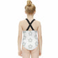Girls' White Geometric Star Athletic Bathing Suit