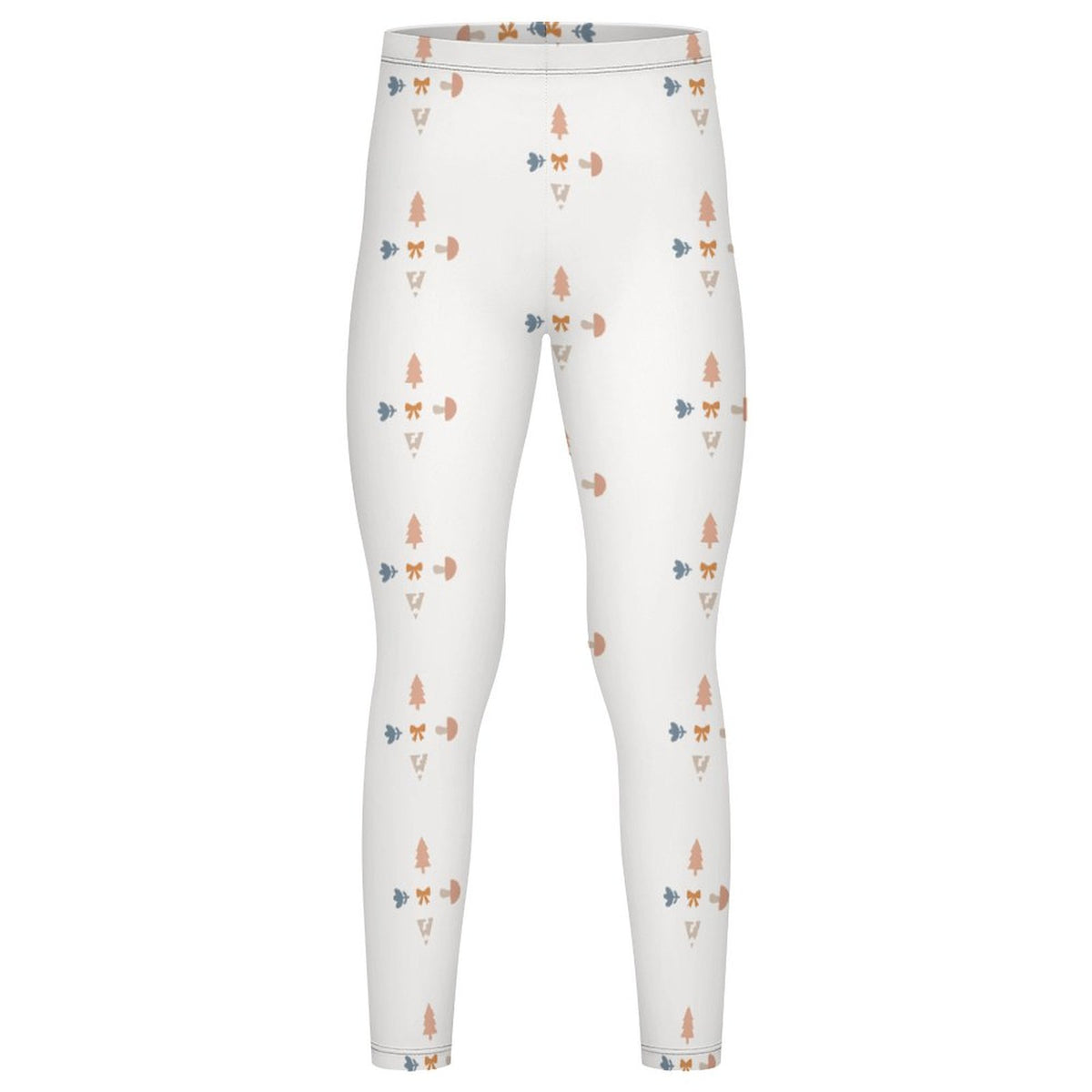 180GSM Girls' White Geometric Patterned Leggings