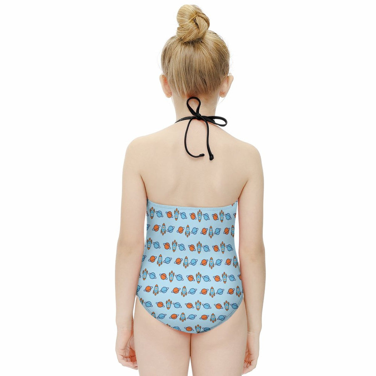 Outer Space Rocket Halter One-Piece Girls Swimsuit