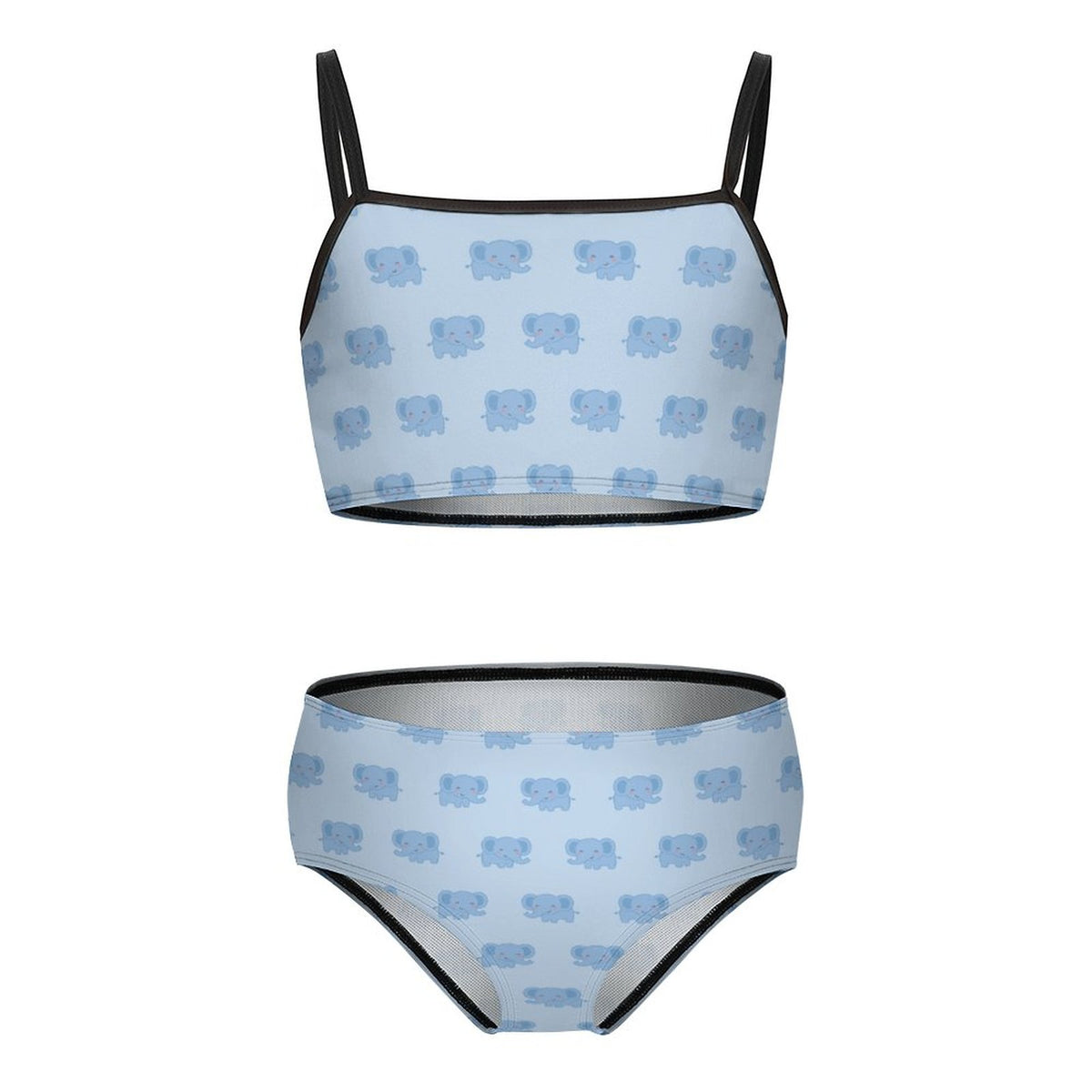 Girls' Blue Elephant Print Two-Piece Swimsuit