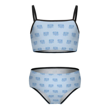Girls' Blue Elephant Print Two-Piece Swimsuit