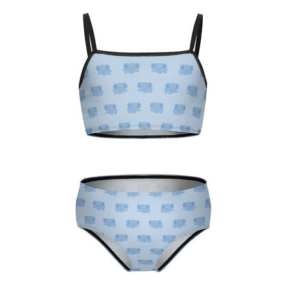 Girls' Blue Elephant Print Two-Piece Swimsuit