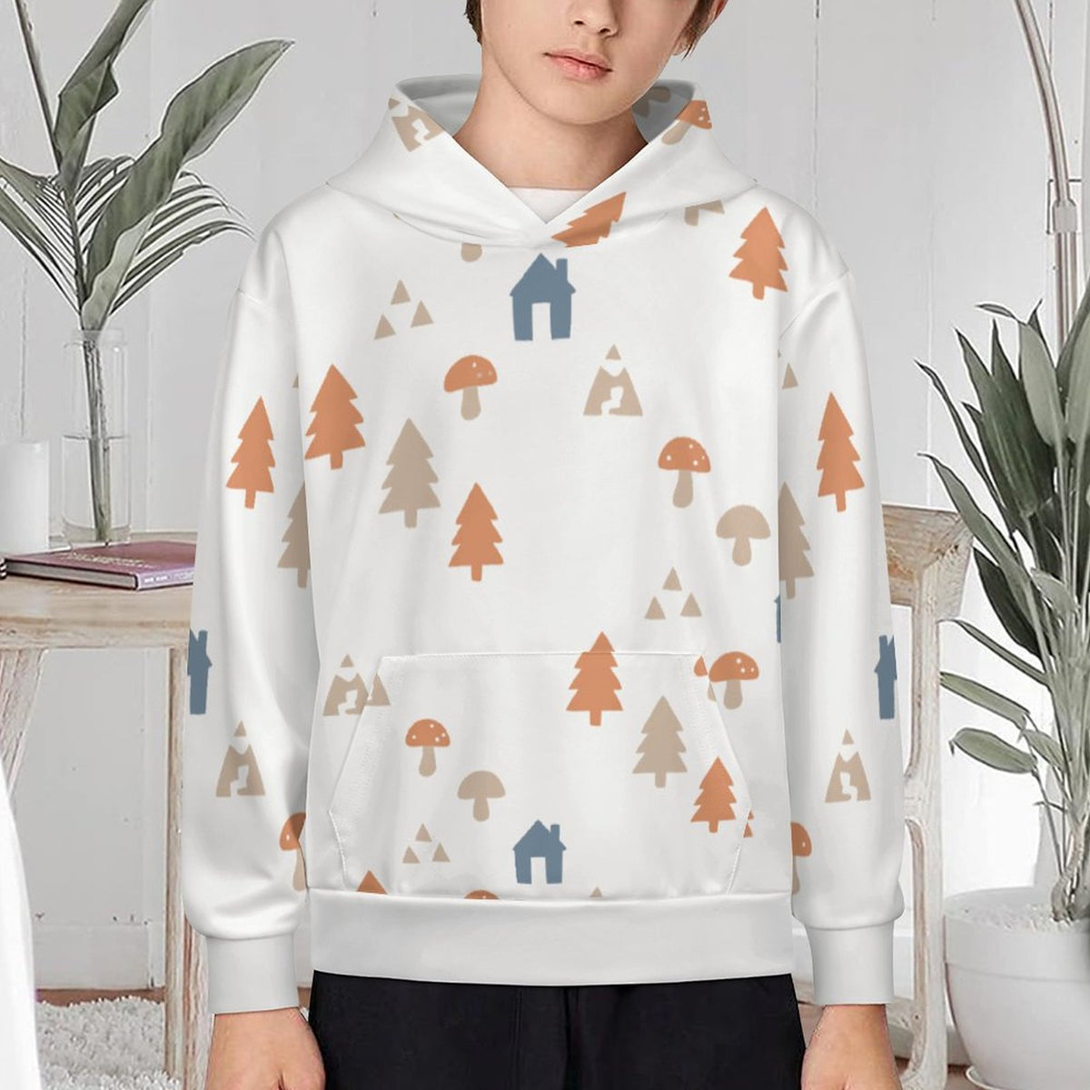 230GSM White Forest Pattern Kids' Pullover Hoodie