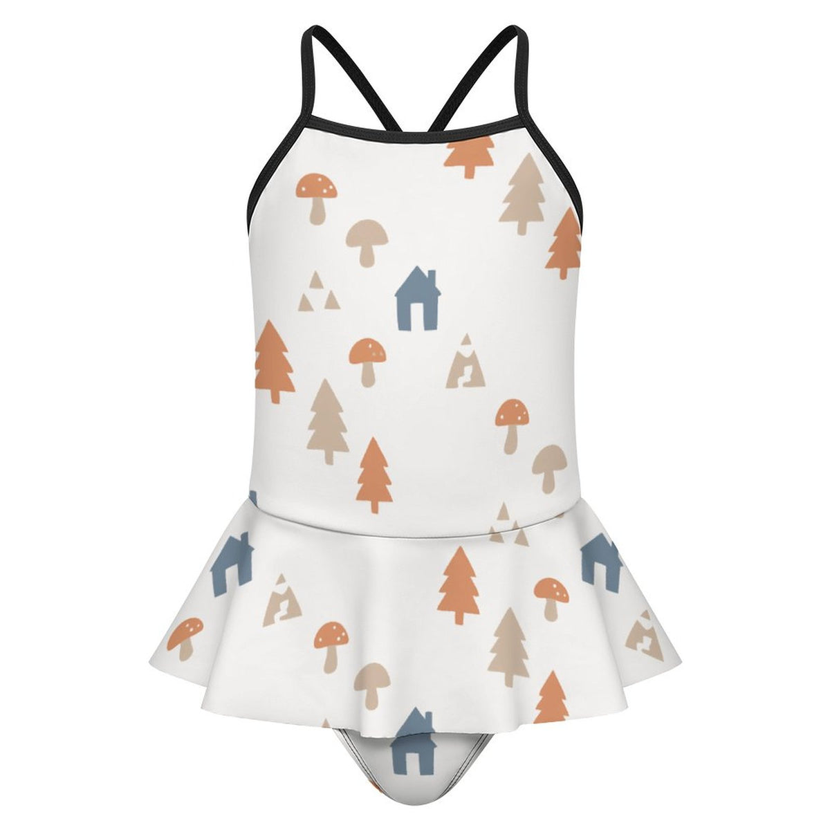 Girls' White Woodland Motif Peplum Swimsuit