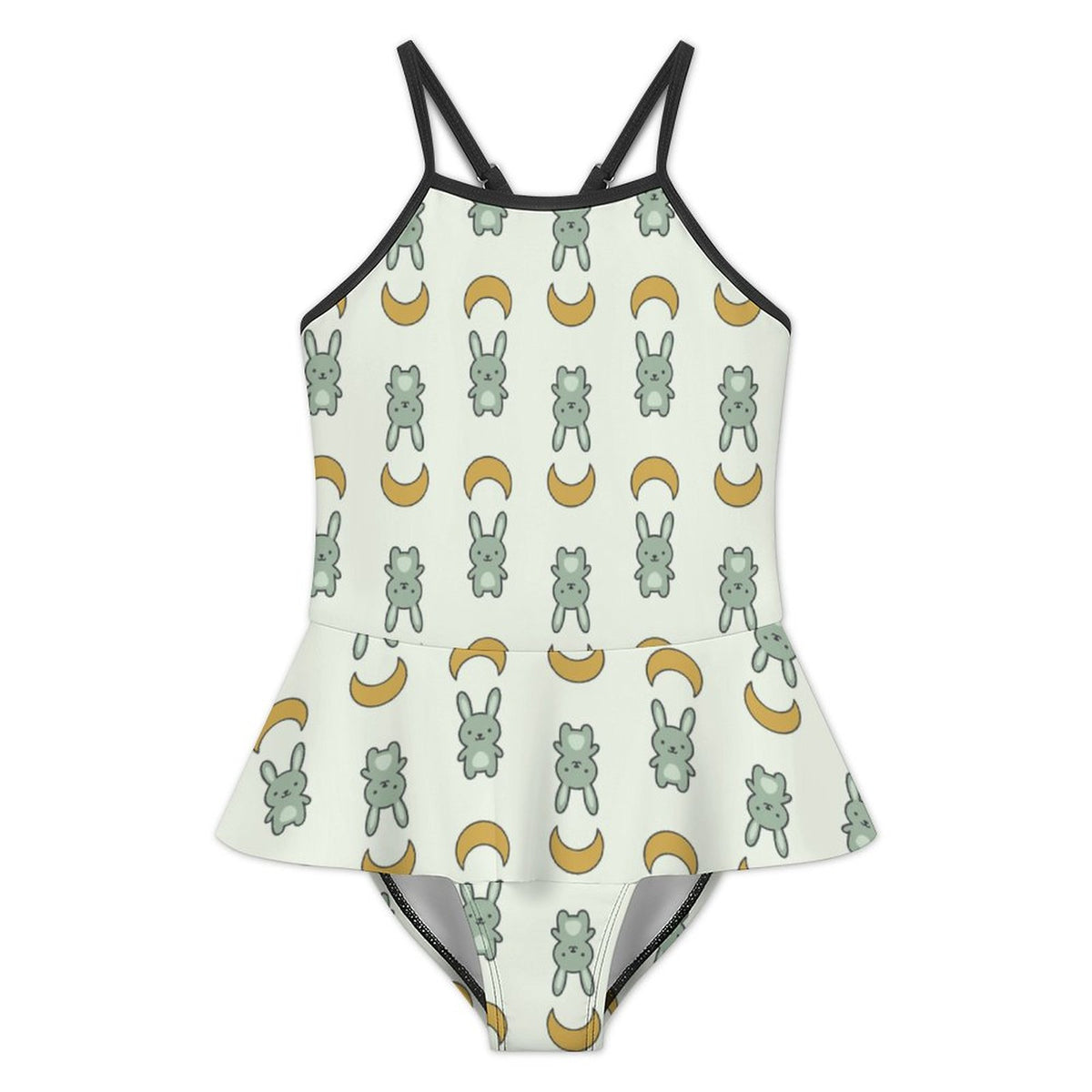 Girls Cute Bunny & Moon Cami Ruffle One-Piece Swimsuit