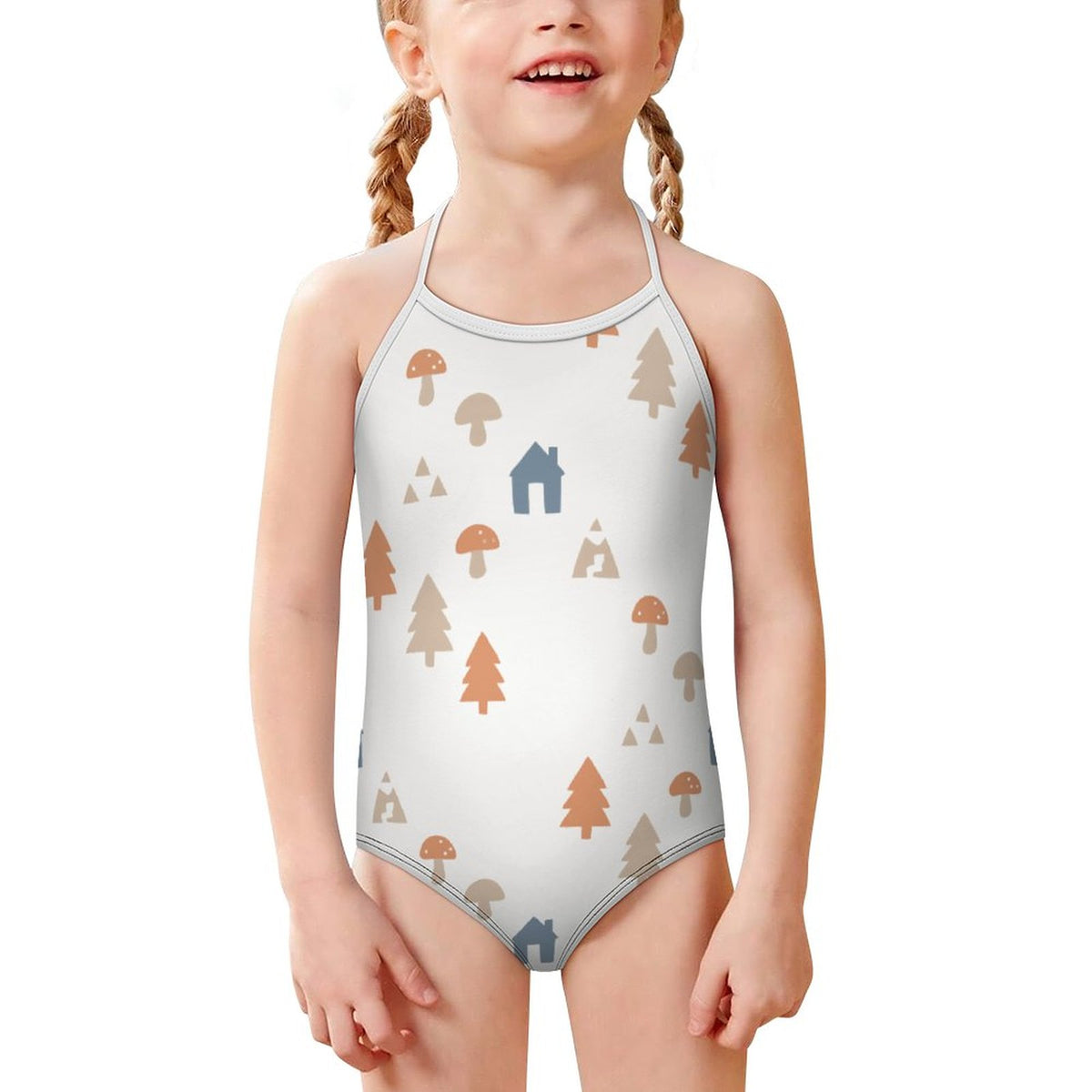 Girls' White Woodland Print Cami Bathing Suit