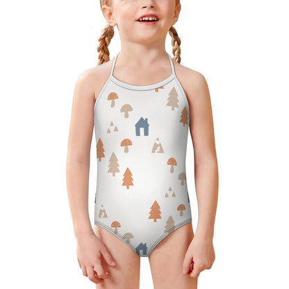 Girls' White Woodland Print Cami Bathing Suit