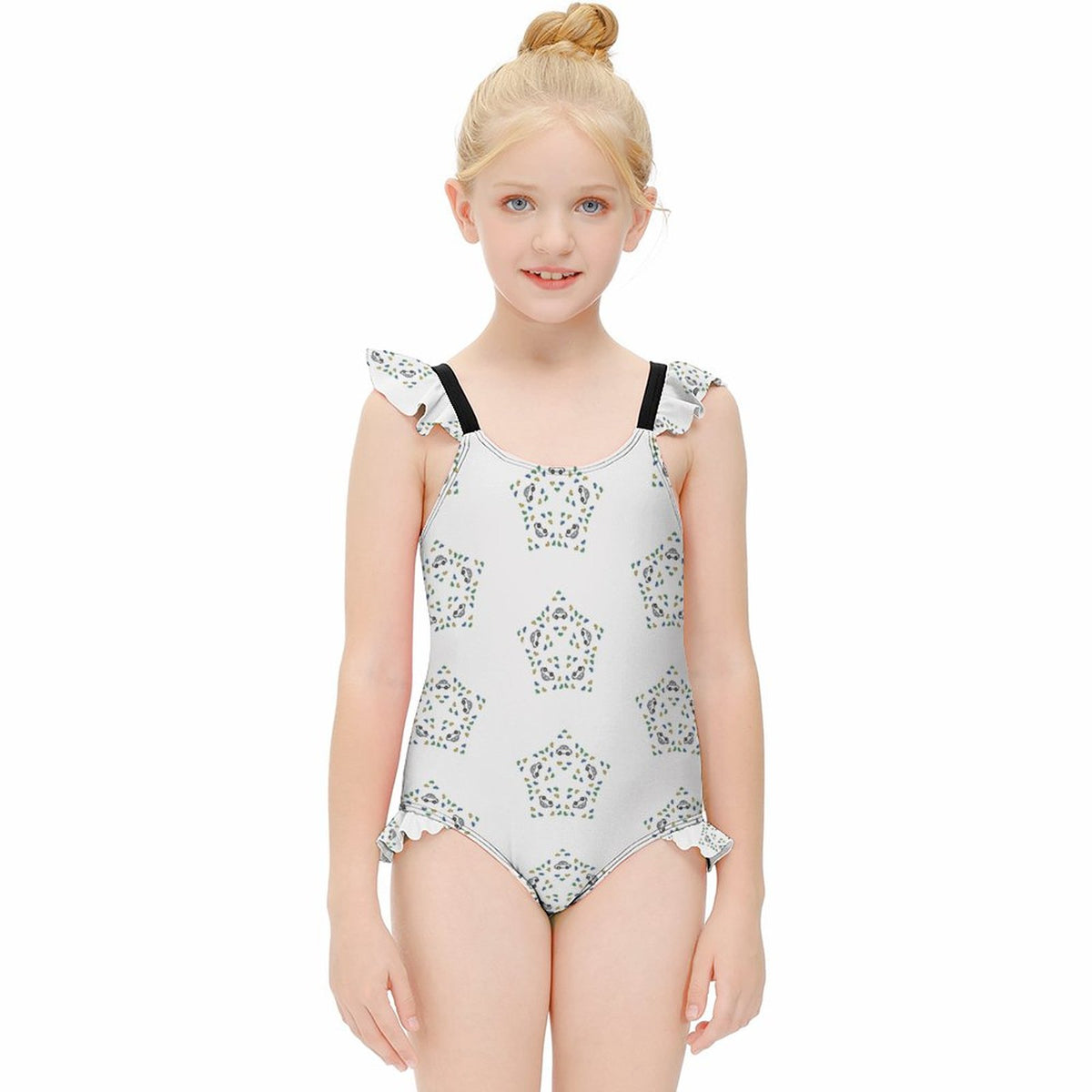 Girls' Geometric Star Ruffle One-Piece Swimsuit