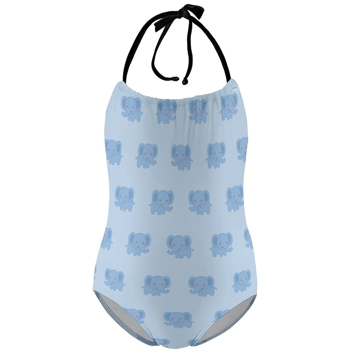 Girls' Blue Elephant Halter One-Piece Swimsuit