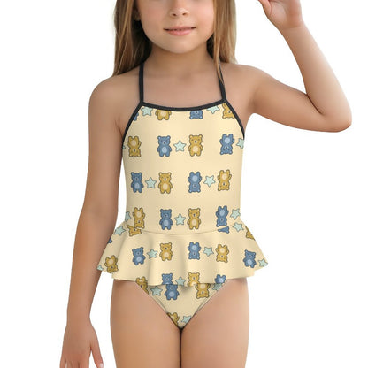 Girls Bear Print Strappy Swimsuit